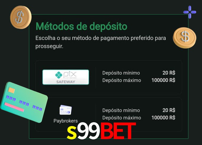 O cassino s99bet oferece uma grande variedade de métodos de pagamento
